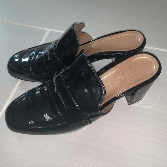 Vionic Annabel Patent Leather Open Back Loafer Mules Black 8 - Picture 9 of 10